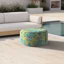 Inflatable Ottoman Stool D21 xH9 for Outdoor/Indoor Use, Water Repellent Patio Foot Rest Stool with Portable Handle,Round Pouf Ottoman Suitable for Garden,Deck and Camping - Damask Green