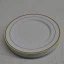 FOCUSLINE Gold Plastic Plates Set of 60, Disposable Plates with Gold Rim 30 Dinner Plates 10" and 30 Salad Dessert Appetizer Plate 7", Elegant Fancy Heavy Duty Wedding Party Plates