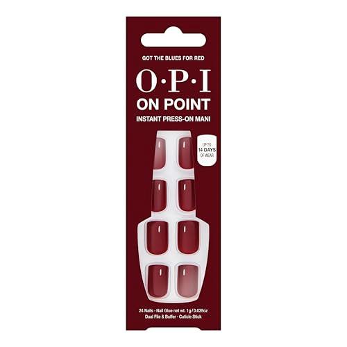 OPI On Point Got the Blues for Red | Short Round Dark Red Press On Nails | With Nail Glue | Long Lasting, Reusable, Non-damaging