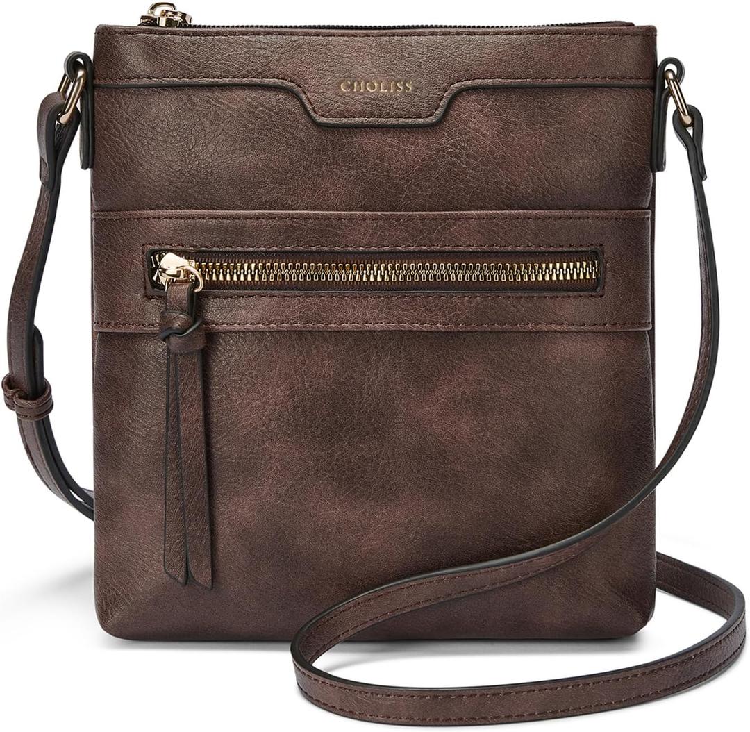 CHOLISS Crossbody Bags for Women, Purses for Women Handbags with Vegan Leather, Travel Purse Over Shoulder Bag, Medium Brown