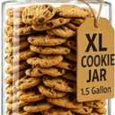 1.5 Gallon Glass Cookie Jar - Tall Food Storage Container with Airtight Lid - Large Kitchen Canister for Sugar, Flour, Dog Treat, Candy, Biscotti & Apothecary - Pack of 1