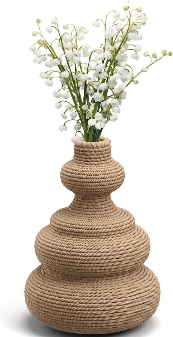 Rattan Woven Flower Vase,White Boho Vases for Decor,Modern Decor Country Style Woven Rustic Vase for Home Decoration