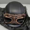 Motorcycle Half Helmet Retro German Handmade Leather Half Face Quick Release Buckle & Goggles - DOT Approved (Black, XL)