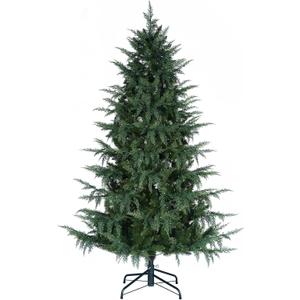 6FT Prelit Cedar Christmas Tree, 1718 Branch Tips, Realistic PVC+PE Material, 300 LED Warm White Lights, Hinged Design, Real Feel Touch, Artificial Christmas Tree Christmas Décor for Home, Office