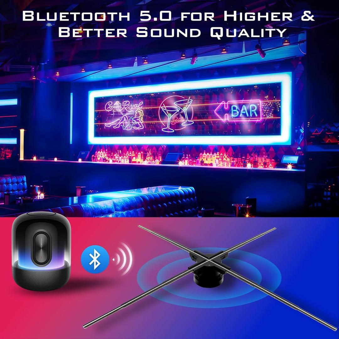 Large 3D Hologram Fan 39.3 Inch,3D Holographic Projector with WiFi and Bluetooth,1184 Highlight LEDs and 2600 cd/m² Brightness,3D Holographic Fan for Store Display,Events,Exhibition