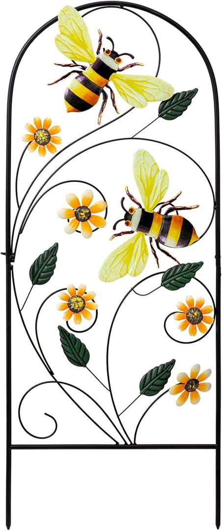 YEAHOME 34 Inch Decorative Metal Spring Garden Stakes with Flowers Bees, Vibrant Decorative Metal Spring Style, Metallic, Outdoor Decorative Garden Stakes (Orange)