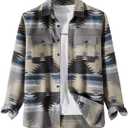 FindThy Mens Brushed Flannel Shirts Ethnic Aztec Print Button Up Lapel Tribal Shirt Jacket Shacket (Small, 01 Grey)