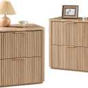 Fluted Nightstand with 2 Drawers, Set of 2, 23.23 in. W X 17.72 in. D X 13.78 in. H, Wooden
