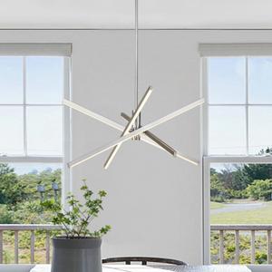 Y'INSP Modern Sputnik Chandeliers, Brushed Nickel Dining Room Light Fixture, LED Linear Pendant Light for Kitchen Island Bedroom Living Room Entryway, LED Embedded Pendant Lighting Fixture (27.55inch)