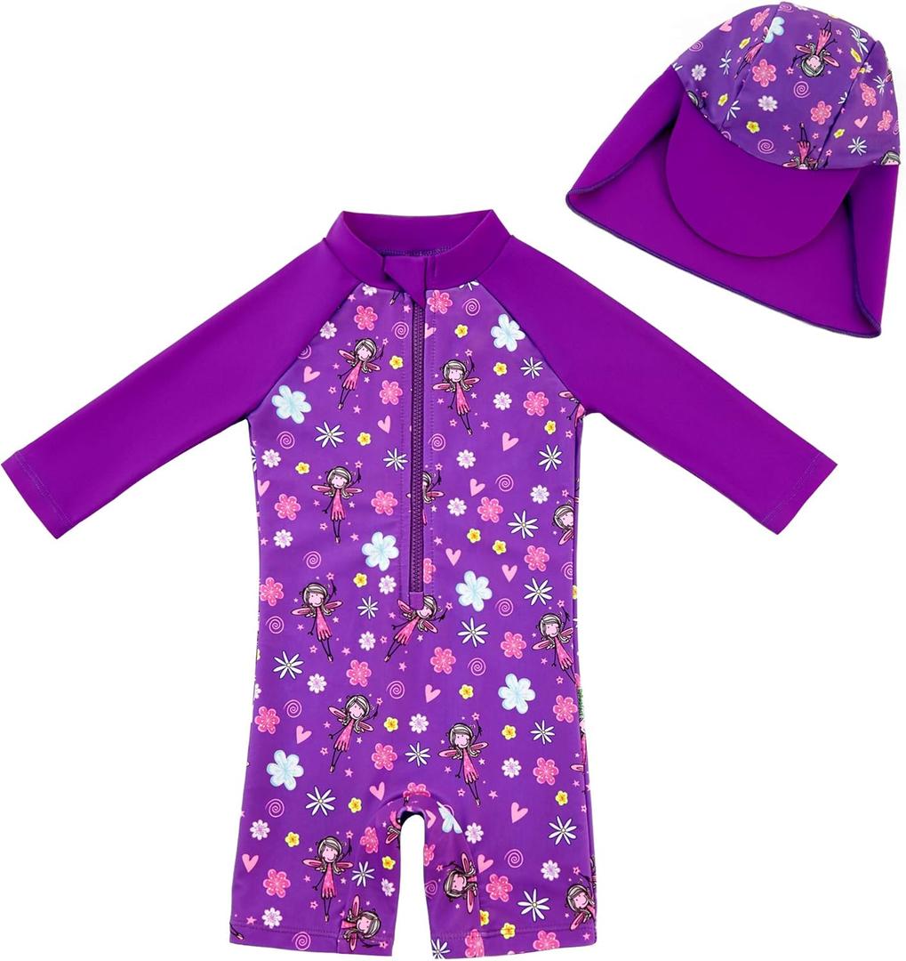 upandfast Baby/Toddler Swimsuit UPF 50+ Sun Protection One Piece Zipper Bathing Suit with Sun Hat Infant Beach Swimwear (Purple)