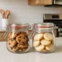 Set of 2 airtight wide mouth glass jar with lid 17oz 0.5 liter Clear Glass Kitchen, Pantry Organizer. Keep your food, grains coffee, tea, cookies and candies dry, fresh. (Oval PC11002-F)