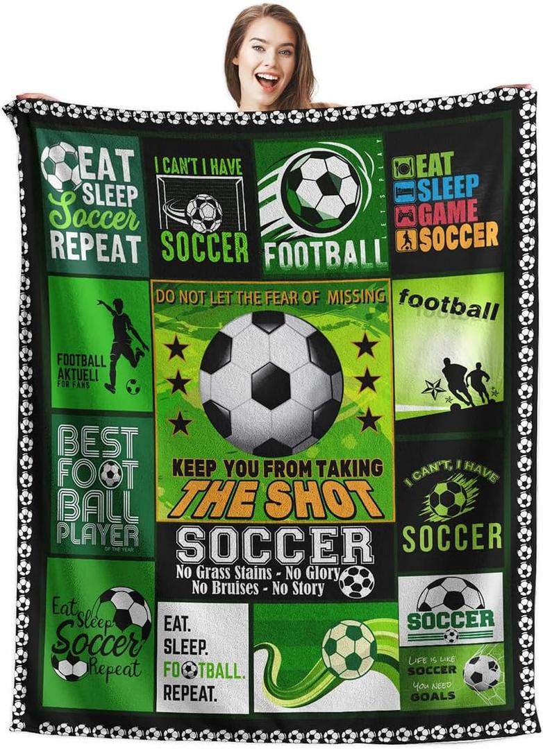 Lotus Karen Soccer Blanket - Soccer Gifts for Christmas Birthdays Team Fans Sports Decor Premium Flannel Throw for Boys Girls Kids Adults 60"x 80"