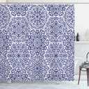 Ambesonne Indigo Shower Curtain, Mandala Pattern of Blooming with Trippy Flowery Hearts on Plain Backdrop Print, Cloth Fabric Bathroom Decor Set with Hooks, 69" W x 70" L, Indigo and White