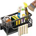 Kitchen Sink Caddy Organizer, Stainless Steel Sink Sponge Holder,45Tilt Self-Drainage, Sponge Drain Rack with Dish Brush Holder,Removable Dishcloth Rack for Kitchen Storage Dispenser, Grey 