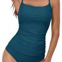 Eomenie Women's Swimsuit Tankini Tummy Control Bathing Suits Two Piece Full Coverage Slim Swim Suits with High Waisted Bottom Size Small