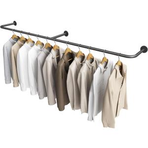 ZOMONETI 75 Inches Clothes Rack, Industrial Pipe Wall Mounted Clothing Hanger Rack, Heavy Duty Detachable Garment Bar, Multi-Purpose Closet Rods for Hanging Clothes, Laundry Drying Clothes Rail