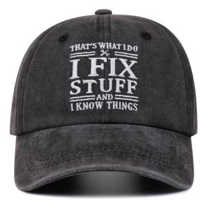I Fix Stuff Dad Hat Embroidered Baseball Cap Mens Gifts for Father's Day Black (Black)