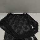 Womens Mesh Long Sleeve Tops Crew Neck Sexy See Through Tee Shirts Party Club Night Lace Blouse, Black, Size X