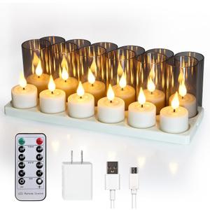Rechargeable Tea Lights Candles with Remote Timer, 12 Packs Flameless Flickering led Tea Lights Votive Candles with USB Charging for Home Decor Centerpiece Christmas Wedding (2 inch)