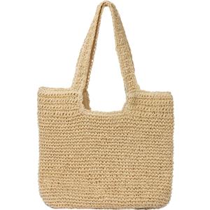 Beach Bags for Women - Summer Soft Large Woven Shoulder Purse Handbag, Beach Tote Straw Bag for Summer Vacation (Beige)