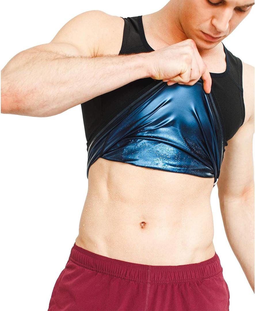 Sweat Shaper Mens Premium Slimming Shapewear Workout Sauna Tank Top Vest (Large-X-Large, Black)