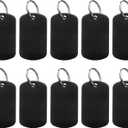 uxcell 10Pcs Aluminum Engraving Blanks Tags, Metal Blank Tags Stamping Oval with 10 Keychain Blank Bulk Dog Tag for DIY Personalized Pet Tag, Black