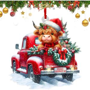 2 x Funny Christmas Ornaments 2024 - Highland Cow Decorations for Christmas Tree, Cow Lovers Gift