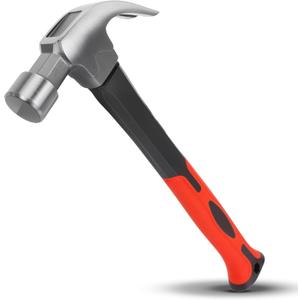 16OZ Claw Hammer with Fiberglass Handle, Drop Forged Claw Hammer, All Purpose Hammer, Smooth Face, Shock-Absorbing Grip