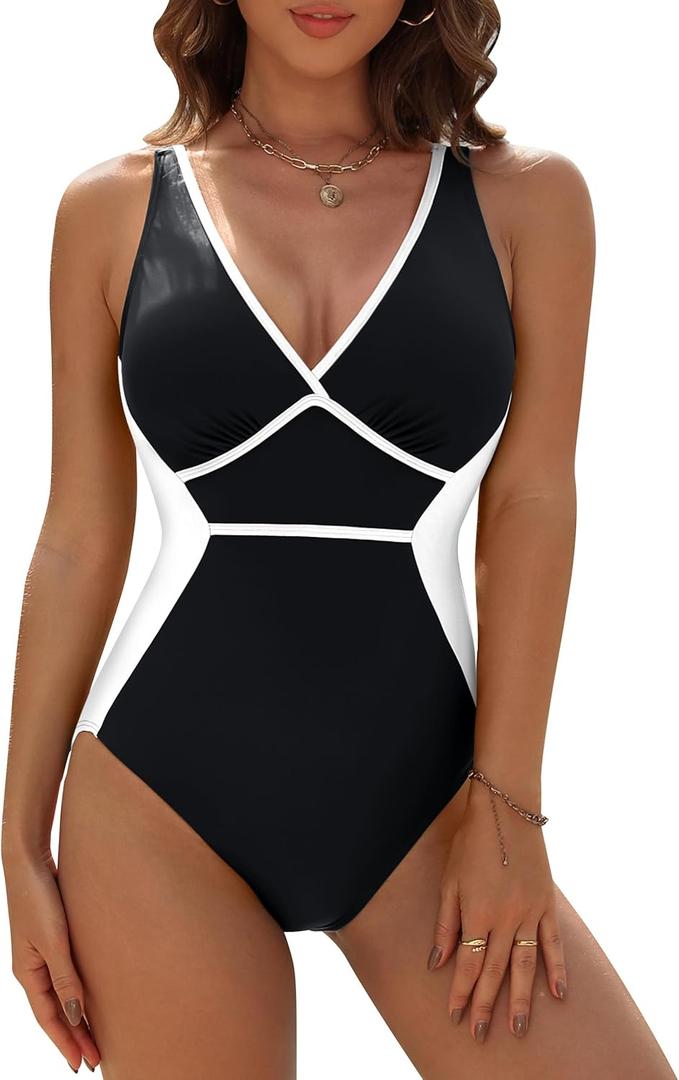 Blooming Jelly Women Tummy Control Swimsuits One Piece Modest Bathing Suit Lace Up Slimming Swim Suits 2025 (Large, Black)