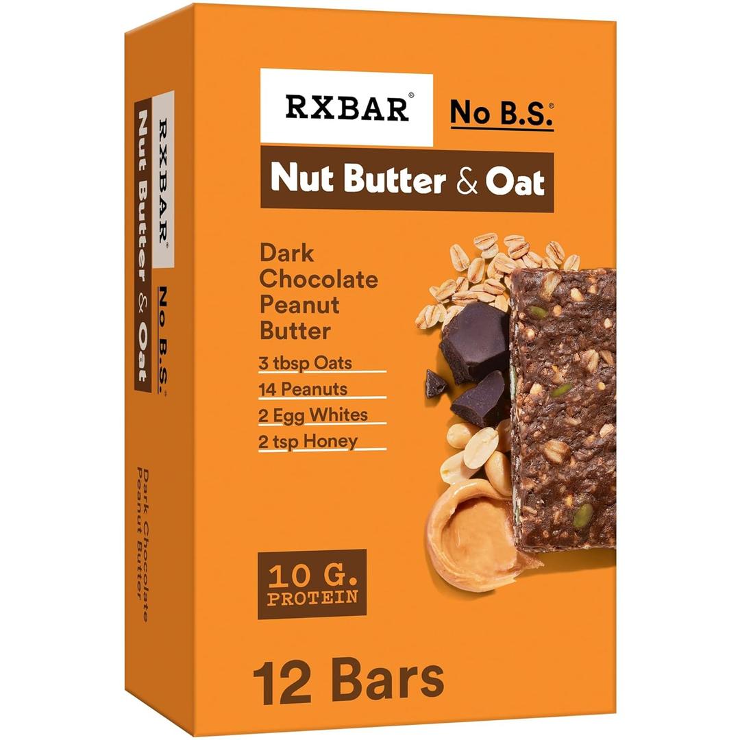 RXBAR Nut Butter and Oat Protein Bars, Protein Snacks, Snack Bars, Dark Chocolate Peanut Butter, 23.2oz Box (12 Count)
