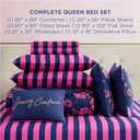 Juicy Couture Rose Logo Queen Comforter Set, Navy/Pink 8-Piece Complete Bed in a Bag