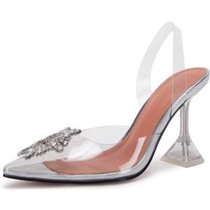 VETASTE Women's High Heel Crystal Slingback Pumps Pointed Toe Strappy Triangle Heeled Party Wedding Bride Pump Shoes (6)