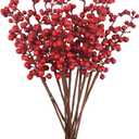 Jmkcoz 12 Pack Artificial Red Berry Stems Branches, Fake Burgundy Berry Picks Holly Berries for Christmas Tree Xmas Valenintes Wreath Decorations Floral Arrangements Home Holiday DIY Crafts Decor