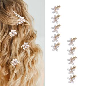 10 Pcs Mini Pearl Hair Claw Clips with Flower Design, Sweet Artificial Bangs Clips Decorative Hair Accessories for Women Girls (Claw Clips)