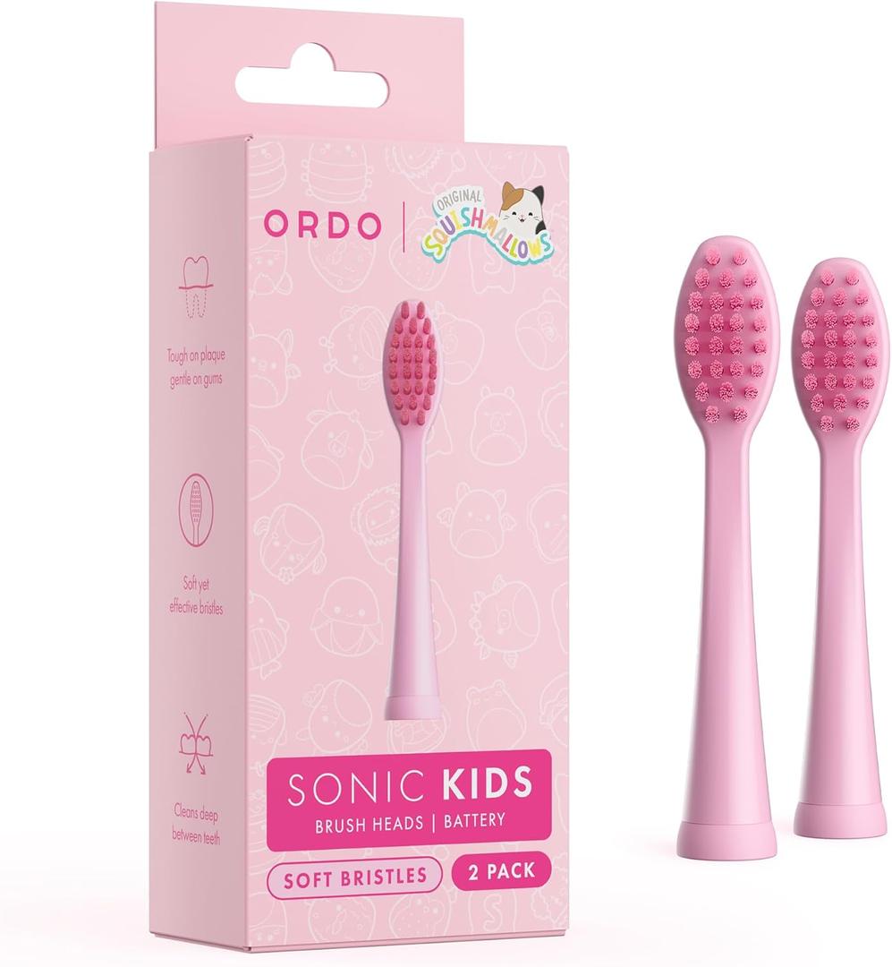 Ordo Squishmallows 2 Replacement Brush Heads for Battery Toothbrush, Soft Bristles, Gift for Kids Aged 4 Years and Up, Auggie