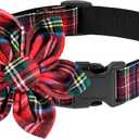 Malier Christmas Dog Collar with Flower, Classic Buffalo Plaid Dog Collar with Buckle Adjustable Christmas Collars with Bow Tie for Small Medium Large Dogs Puppy (Large, Scottish Plaid)
