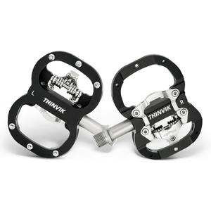 THINVIK Clipless Pedals for SPD, Dual Sided Combo Bike Pedals for Shimano SPD System & Flat Platform, Sealed Bearings Bicycle Pedals with SPD Cleats Set (Black)