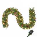 Joiedomi 9 FT Artificial Christmas Garland Prelit with 50 Count Warm White String Lights, Pine Cones and Red Berries for Christmas Holiday Xmas Season Decorations, Plug in Lighted Pine Garland