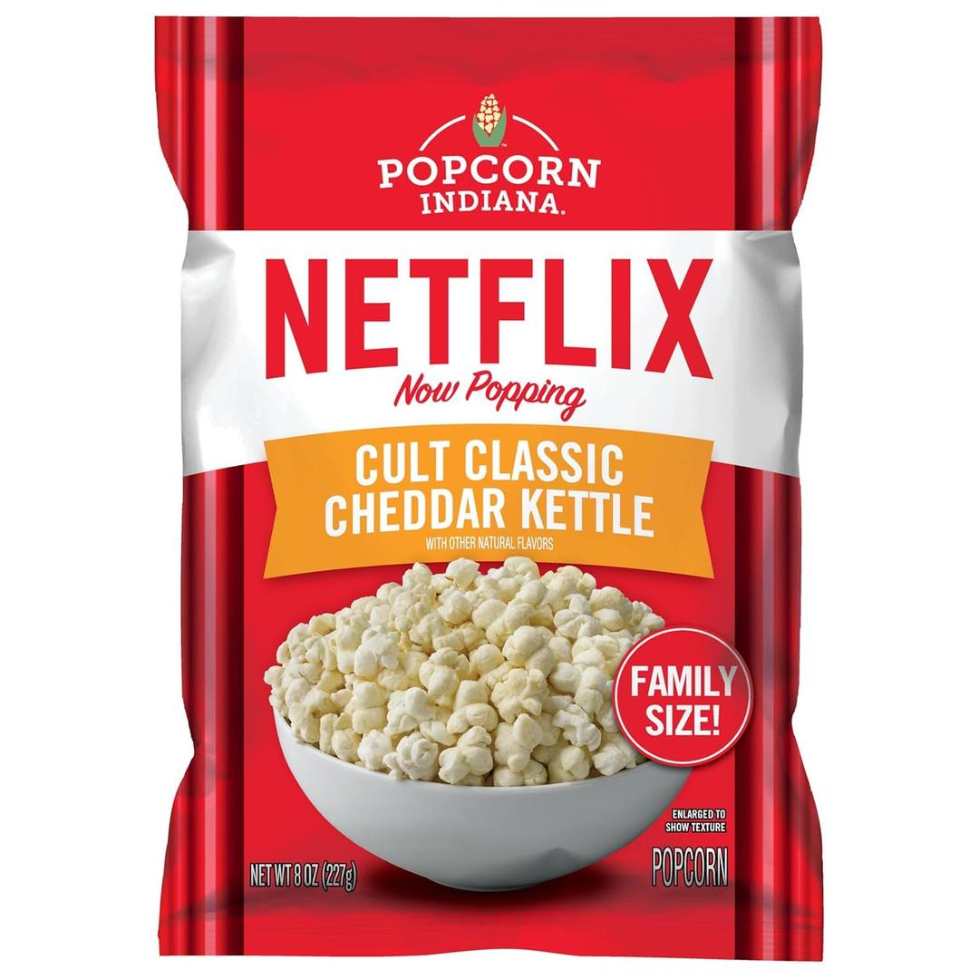 Popcorn Indiana Netflix Now Popping Cult Classic Cheddar Kettle Corn, Family Size (12 count - 8 Oz each), BB Date: 12/19/2025