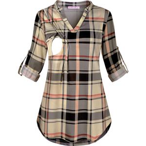Joymom Maternity Rolled Long Sleeve Nursing Tops Tunic Blouses Breastfeeding (Gray, M)