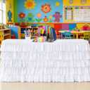 Pufogu White Tulle Table Skirt 6ft Tutu Ruffled Chiffon Tablecloth For Rectangle Wedding Baby Shower Girls Birthday Party and Cake Dessert Table Decorations(BrightRainbow, L6(ft), H30in)