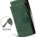 RANYOK Wallet Case Compatible with iPhone 17 Case, with 6 Card Holder RFID Blocking, PU Leather Zipper Flip Wallet Pocket, Kickstand, Wrist Strap | Protective Phone Cover for 17,Black Green