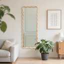 18"x48" Solid Wood Floor Mirror Rectangle Scalloped Full Length Mirror Long Full Body Mirror Hanging Horizontal/Vertical for Bathroom Bedroom Living Room Entryway Nature