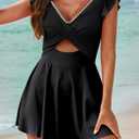 Aleumdr 2026 Women Cutout Ruffle One Piece Skirt Swimsuit V Neck Wrap Swimdress Tummy Control Bathing Suit Black White 18 Plus