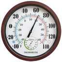 Indoor Outdoor Thermometer Large Numbers 12 Inch Wall Weather Thermometer Hanging Garden Decor Hygrometer No Battery Needed (Brown)