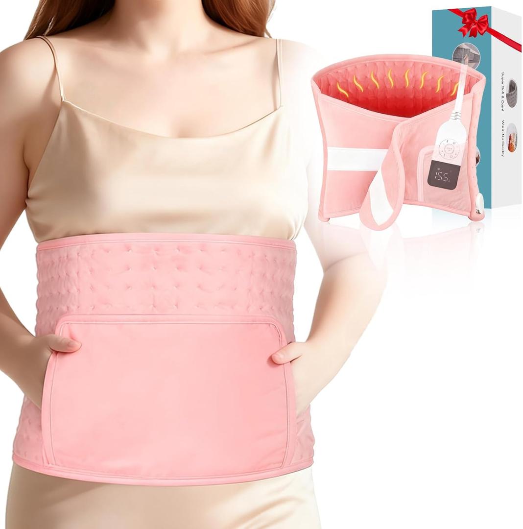 51" Heating Pad for Period Cramps Built with Hand Warmer Pocket, Controller Pocket & 9.84ft/3M Extra-Long Cord, Adj. Temp Timer Auto Shut Off Wrap Around Heated Pad for Women Back Abdomen Pain Relief