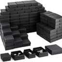 Sasylvia 200 Pcs Jewelry Gift Boxes Bulk Cardboard Ring Earring Box Kraft Square Gift Box with Foam Insert for Packaging (Black Color,Multiple Sizes)