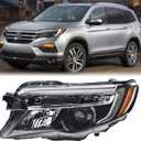 Halogen Headlight Headlamp Assembly w/LED DRL Compatible with 2016-2021 Honda Pilot 2017-2020 Ridgeline 4 Pins Connector Replace for HO2502167 33150TG7A12(Driver Left Side)