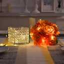 Fule Artificial Silk Rose Flower Centerpiece Arrangement in Glass Vase with LED Light for Home Wedding Decoration (Orange)