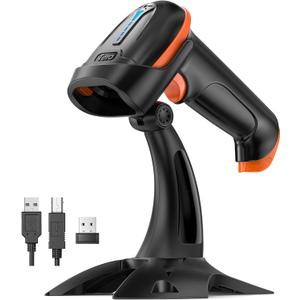 Tera 1D 2D QR Barcode Scanner Wireless and Wired with Battery Level Indicator Digital Printed Bar Codes Reader with Stand Portable Handheld Barcode Scanner Compact Plug and Play Model D5100-Z